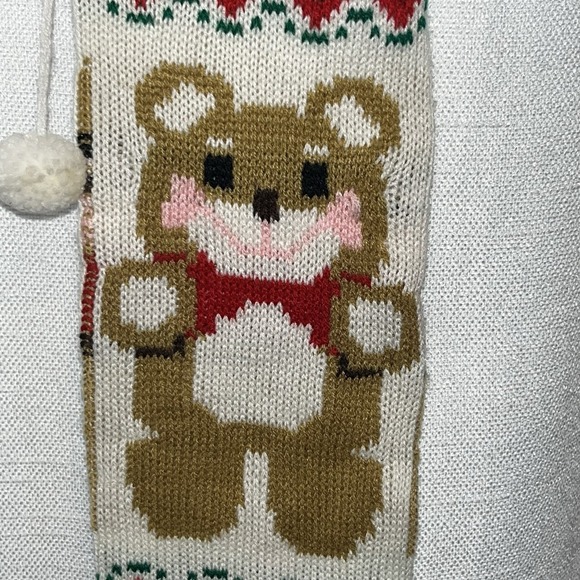 Vintage Santa's Best Teddy Bear Knit Long Stocking 23" Christmas Country Classic - Picture 4 of 7